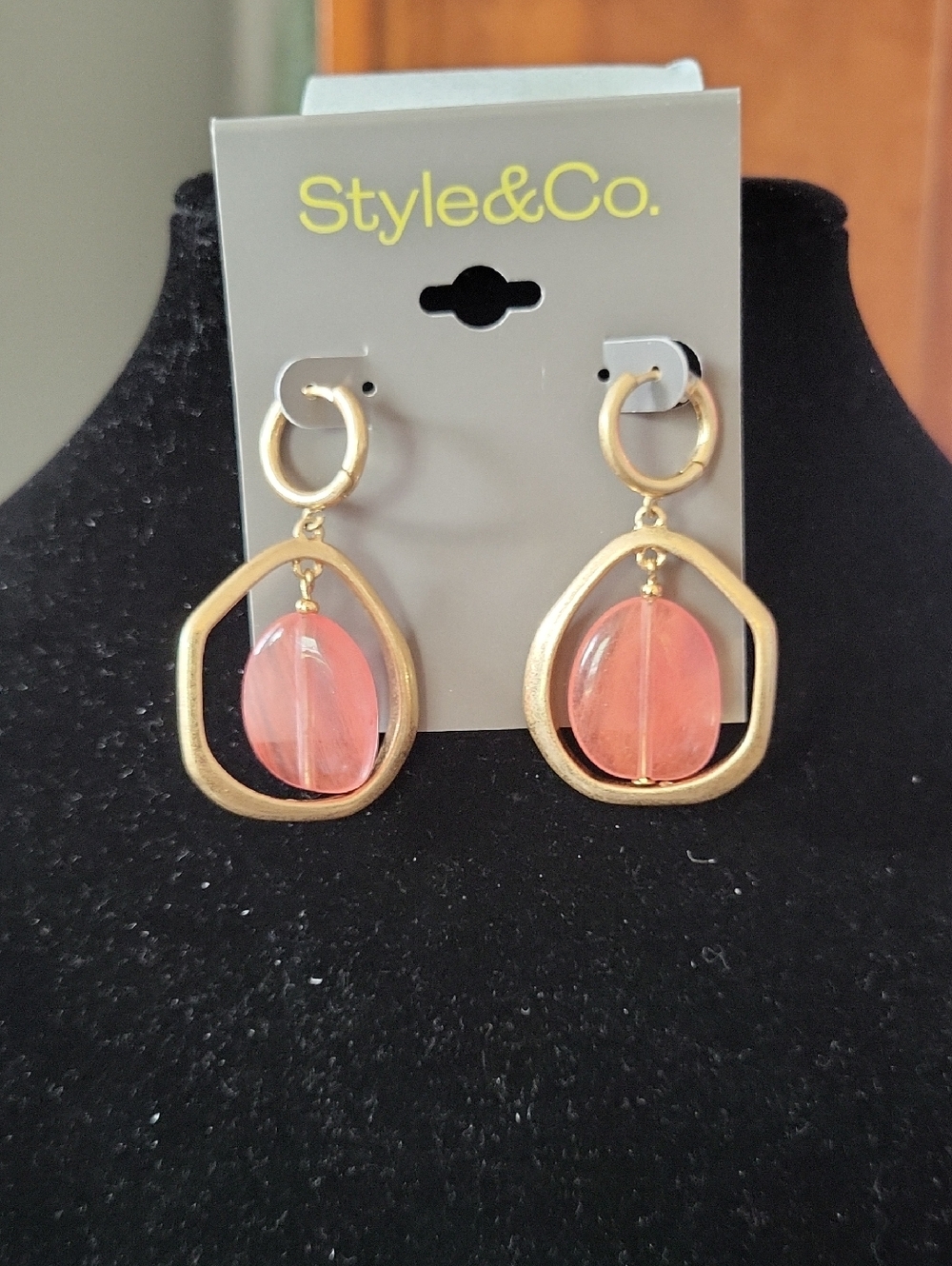 Style & Co Gold-tone Drop Earrings With Coral/Pink Stones